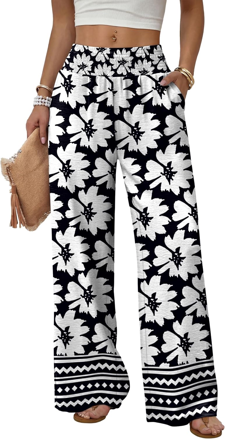 Sampeel Wide Leg Pants Woman High Waist Trousers with Pockets Casual Lounge