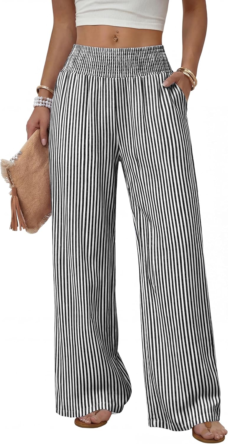 Sampeel Wide Leg Pants Woman High Waist Trousers with Pockets Casual Lounge