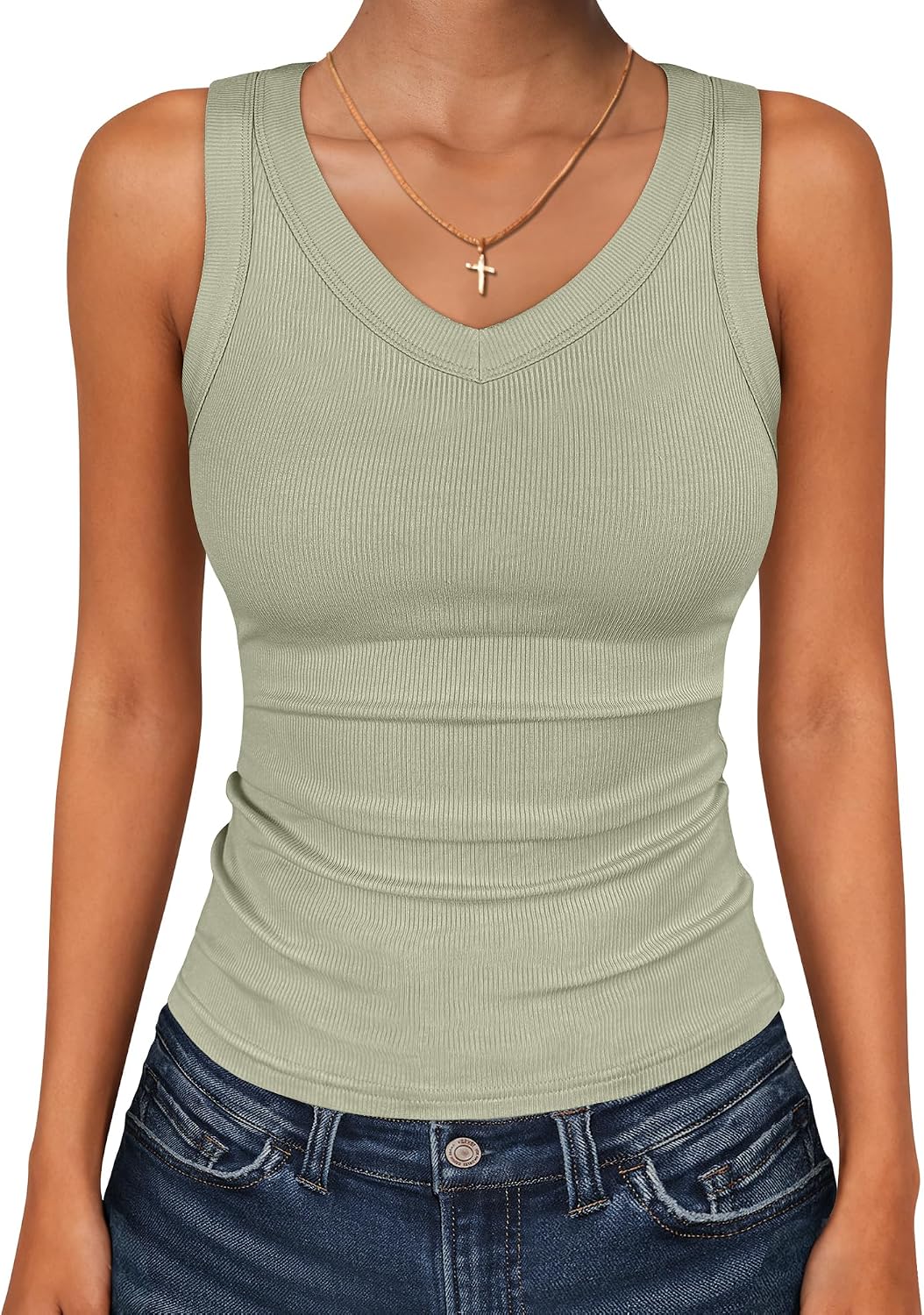 ANRABESS Tank Tops for Women V Neck Ribbed Knit Slim Fitted Sleeveless Basic Tee Tanks Casual Summer Clothes 2026