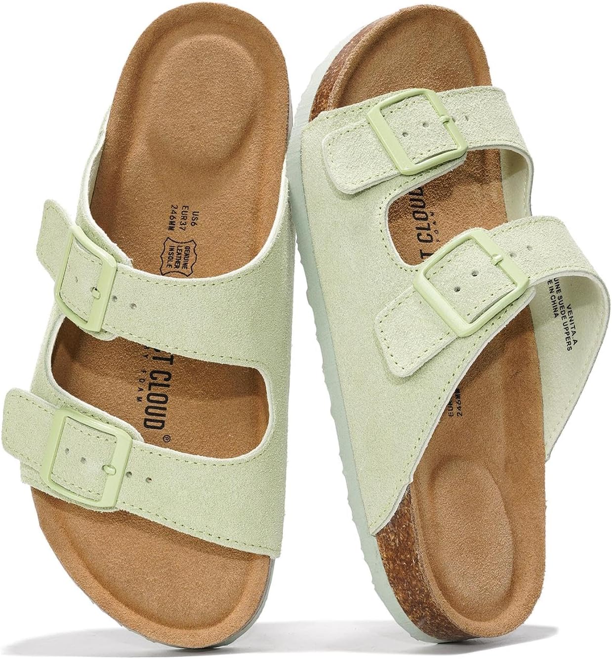 Project Cloud 100% Genuine Leather Womens Sandals Slides for Women (Venita) | Cork Footbed Sandals for Women with Memory Foam and Arch Support Vacation Essentials Slides Women Footwear Flat Sandals