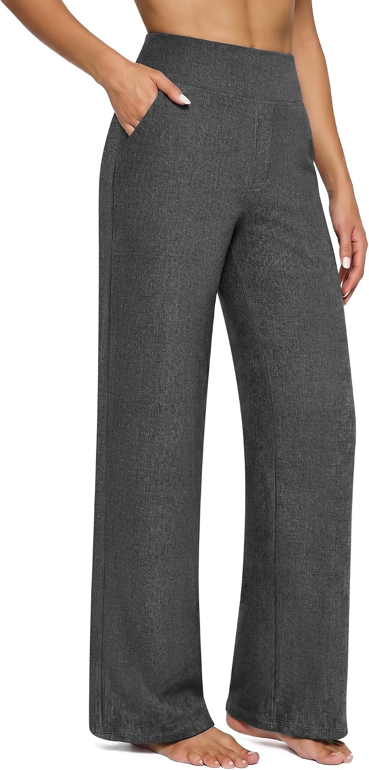 G4Free Yoga Pants for Women Wide Leg Pants with Pockets High Waisted | Moisture Wicking, Soft Comfortable Feel, 4-Way Stretch, Faux Fly, Faux Back Pockets, Yoga, Work & Casual Wear