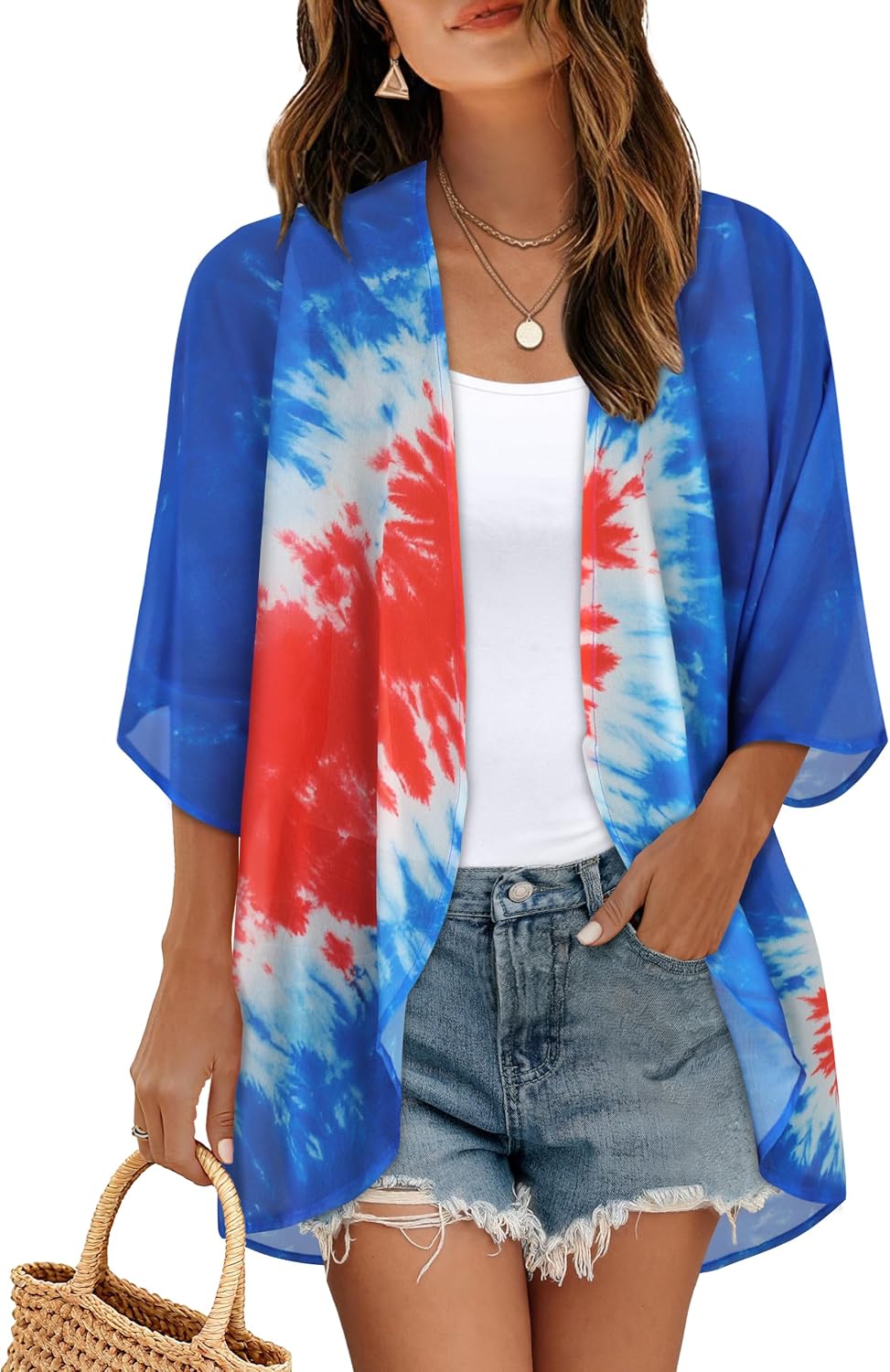CHICGAL Womens Floral Kimono Cardigan Beach Cover Up Casual Summer Tops | 2026 Puff Sleeve Open Front Chiffon Outfit,Hawaiian Shirt,Beach Vacation Swimwear, Plus Top,Boho ladies Blouse,Cruise Resort