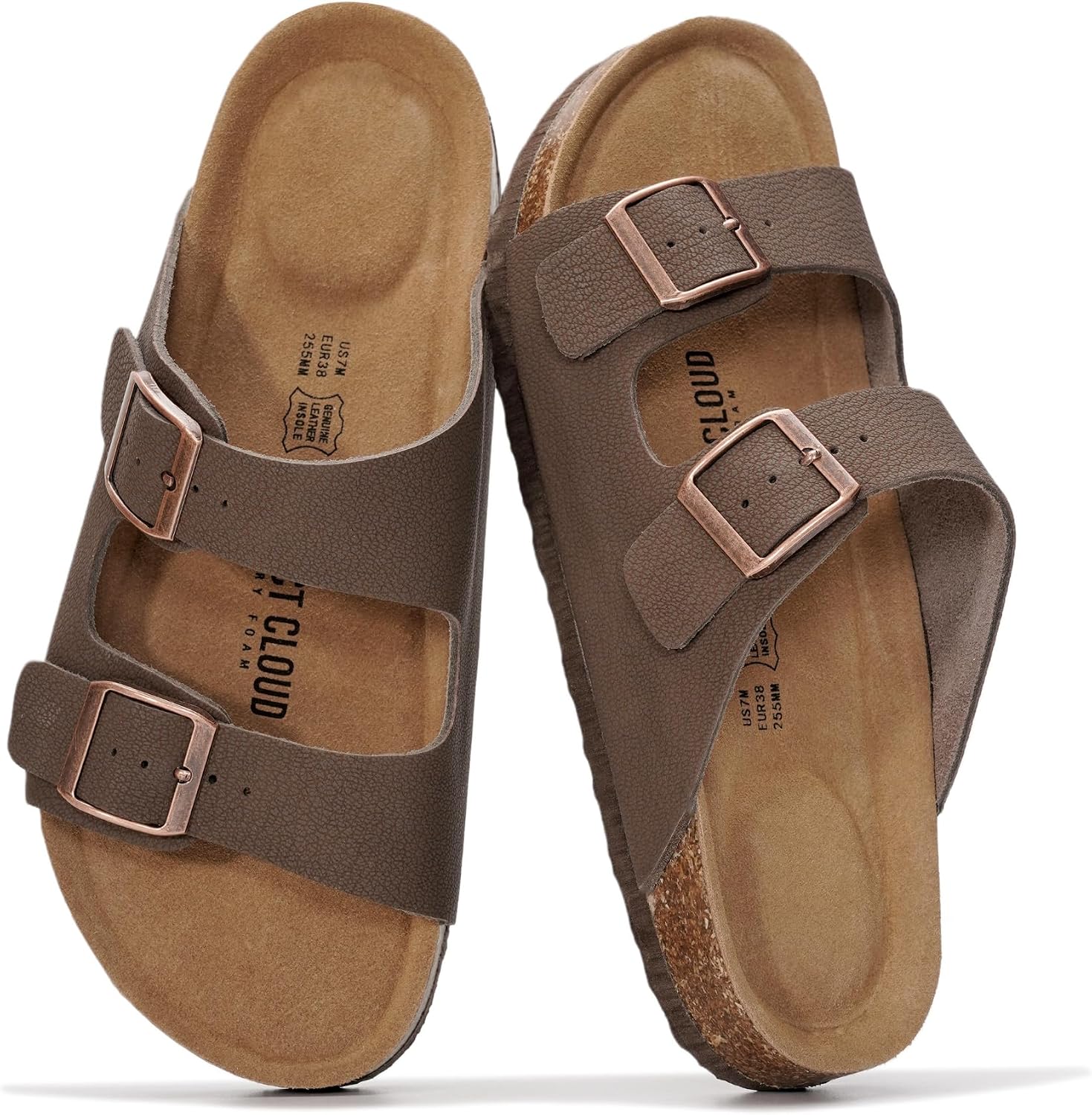 Project Cloud 100% Genuine Leather Womens Sandals Slides for Women (Venita) | Cork Footbed Sandals for Women with Memory Foam and Arch Support Vacation Essentials Slides Women Footwear Flat Sandals