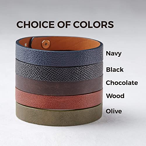 Leather hidden message bracelet for him by Green Millie, featuring a secret message and adjustable clasp.