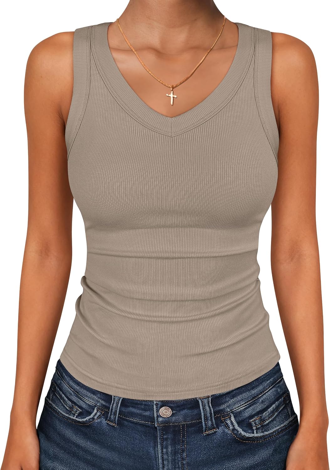 ANRABESS Tank Tops for Women V Neck Ribbed Knit Slim Fitted Sleeveless Basic Tee Tanks Casual Summer Clothes 2026