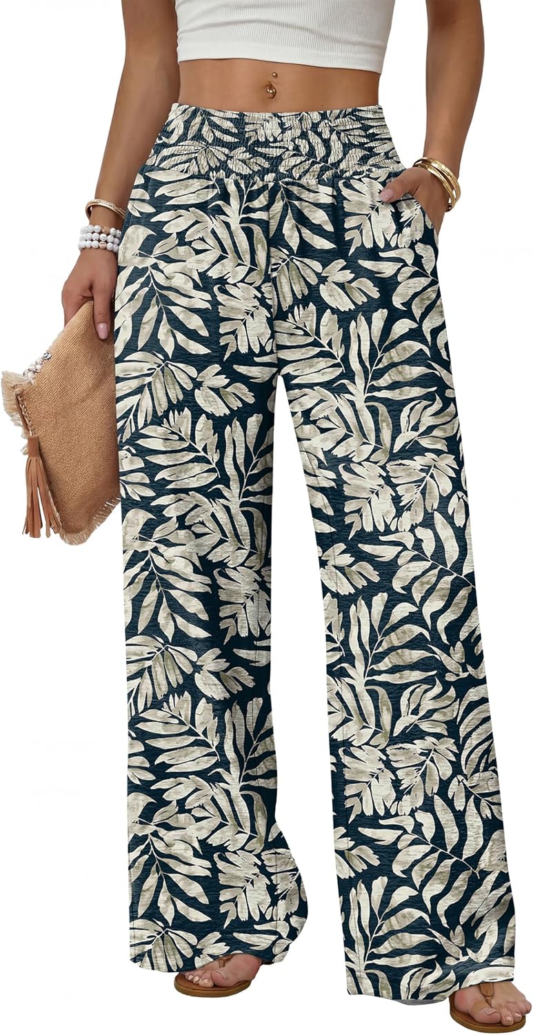 Sampeel Wide Leg Pants Woman High Waist Trousers with Pockets Casual Lounge