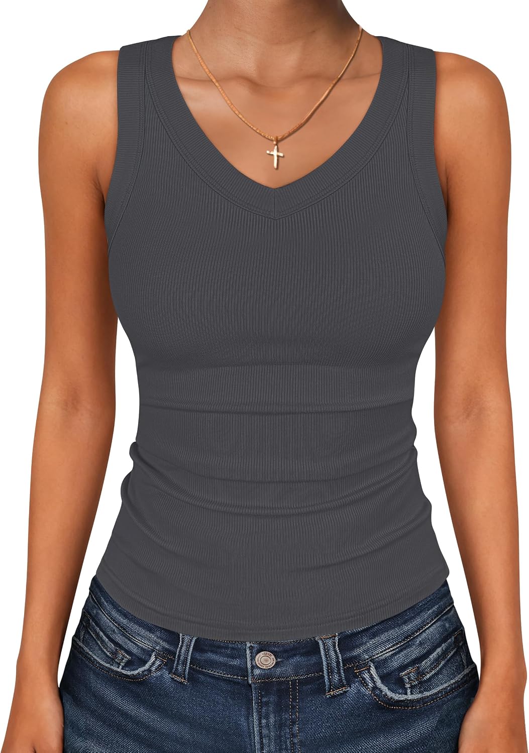 ANRABESS Tank Tops for Women V Neck Ribbed Knit Slim Fitted Sleeveless Basic Tee Tanks Casual Summer Clothes 2026