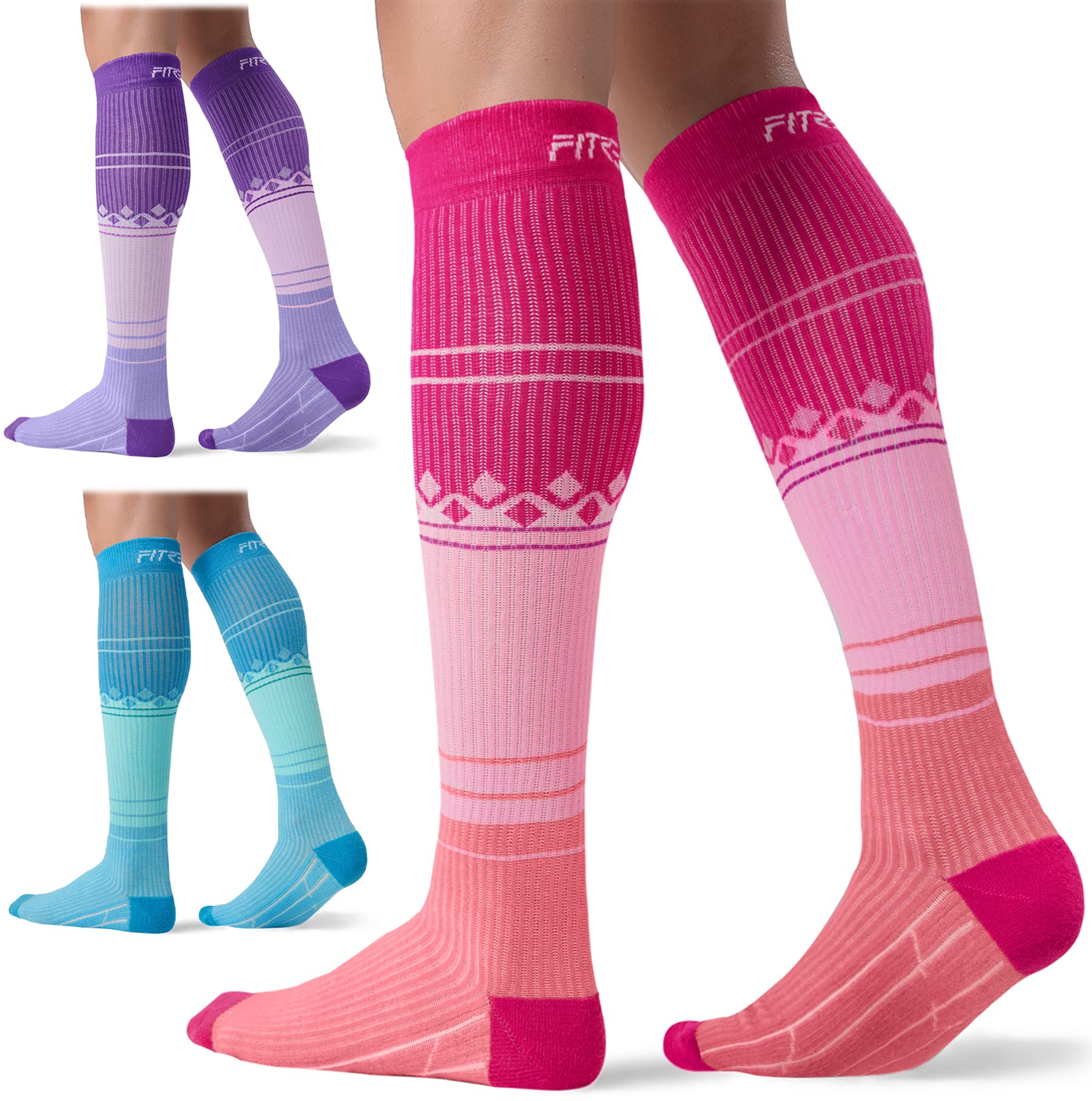 FITRELL 3 Pairs Compression Socks for Women and Men 20-30mmHg-Circulation Support Socks