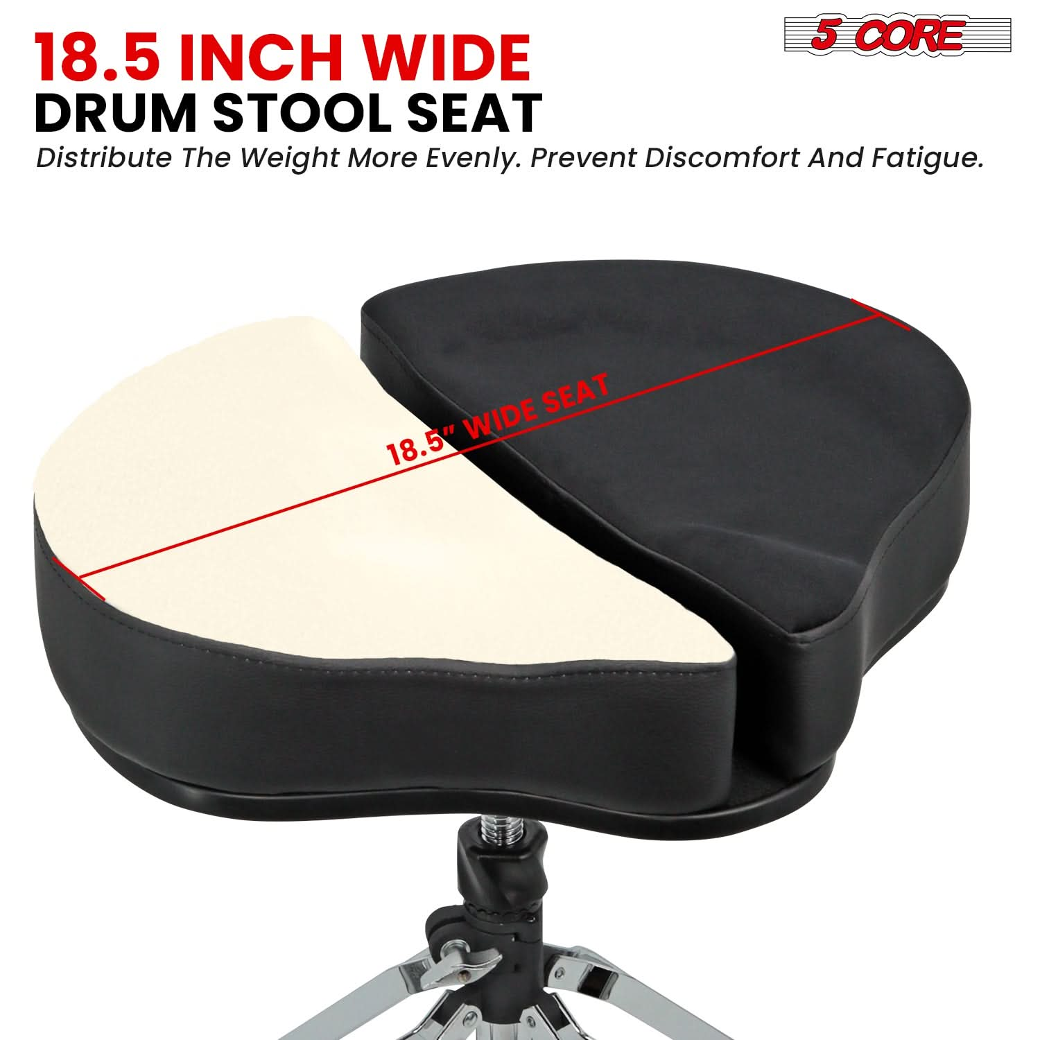 Start2Finish 5 core drum throne with padded split spine support, 4-leg design, sturdy for drummers, 441Lb capacity, musical instrument accessory