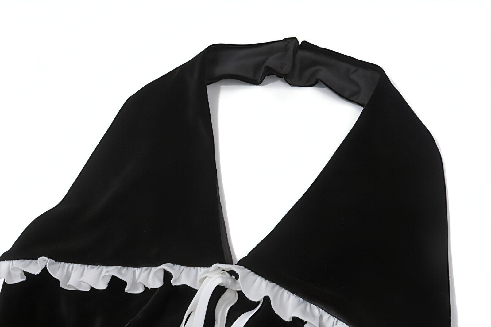 Backless suede halter dress with flounce trim and lace-up back by Carmine Juneberry, slim-fit design for women.