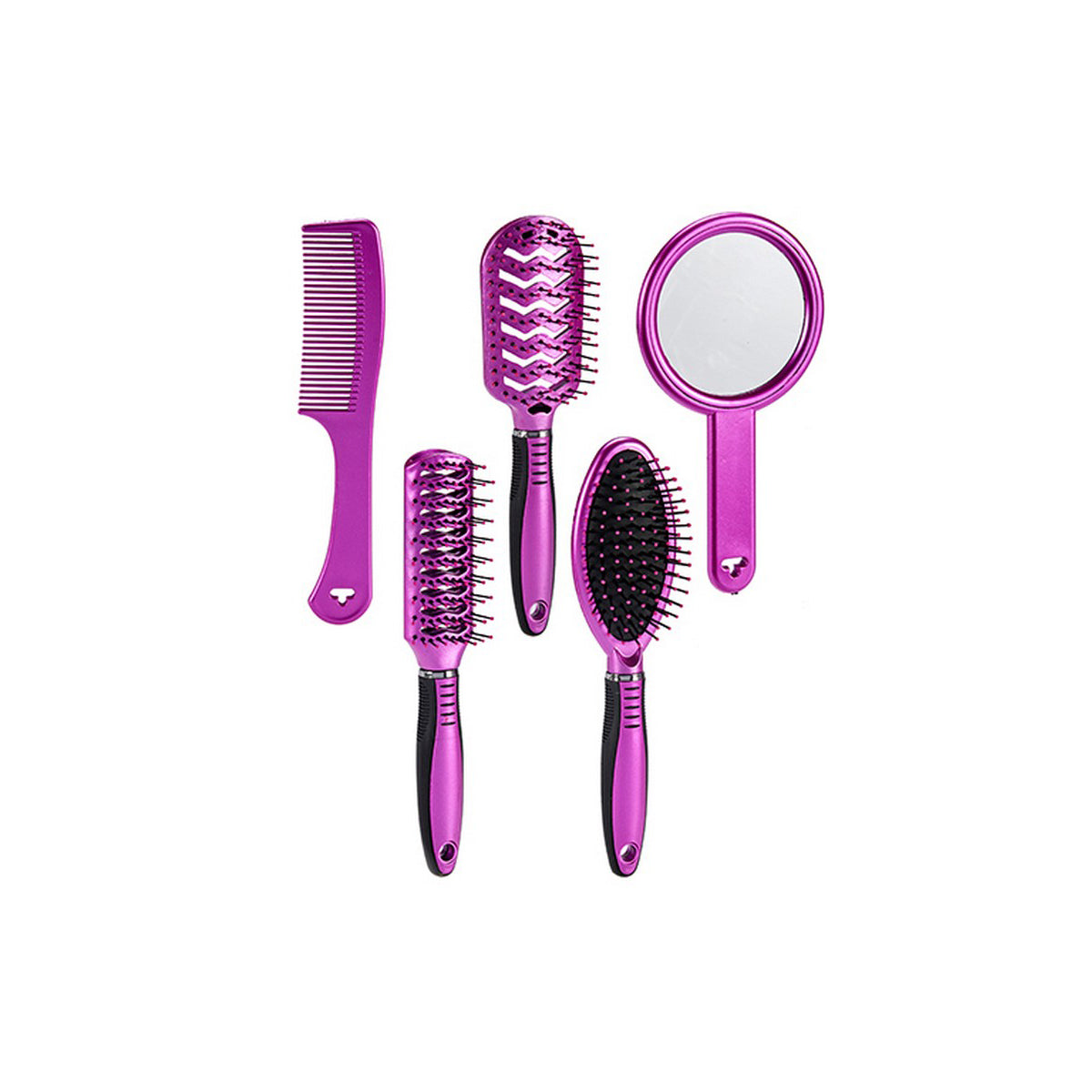 Set of black and purple plastic combs and brushes for haircare, featuring mirror finish, by Bigbuy.