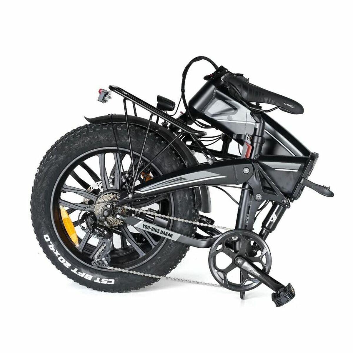 Electric bike Youin BK1400G DAKAR with 20-inch wheels and 250W motor, featuring a sleek frame and sporty design.