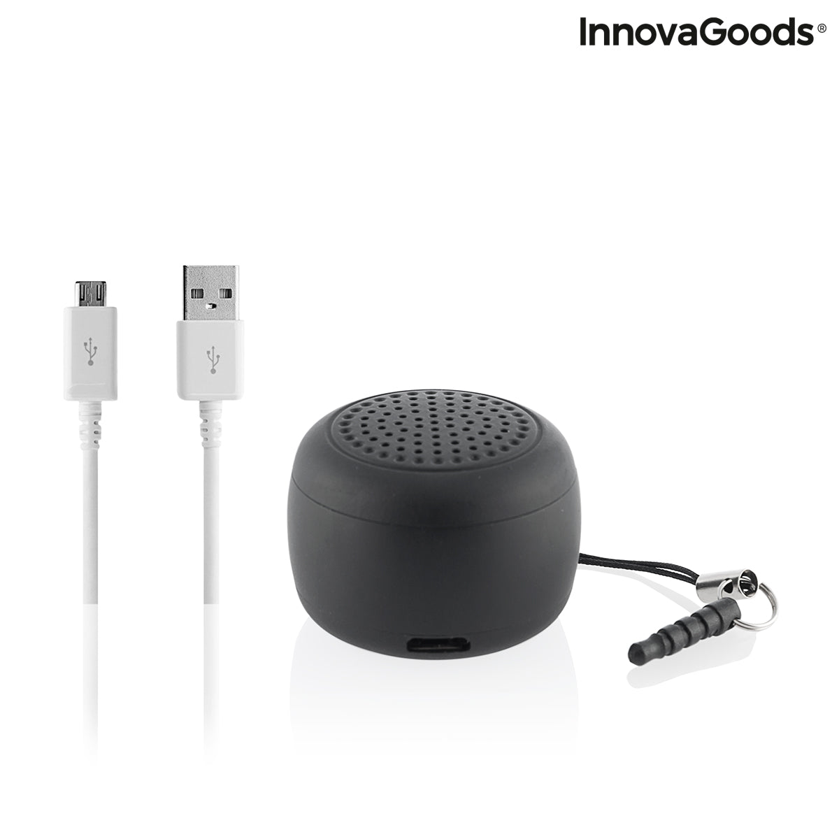 Rechargeable portable wireless mini speaker by Miund InnovaGoods, compact consumer electronics device with speaker grille and control buttons.
