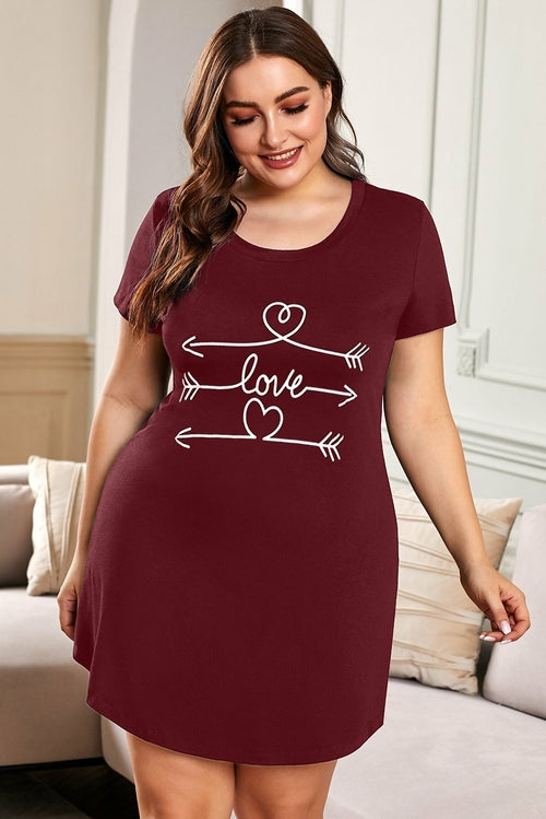 Plus size red nightwear mini dress with graphic print from Jade, comfortable women&