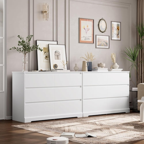 White Peach Maple six-drawer dresser with sleek handles, ideal for bedroom storage and organized furniture solutions.
