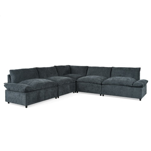 Carmine Juneberry LuneluX_Home 115.5-inch modular deep gray sectional sofa with built-in storage, modern furniture piece.