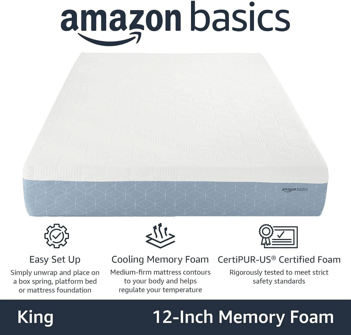 King Size Memory Foam Mattress CoolingGel CertipurUS