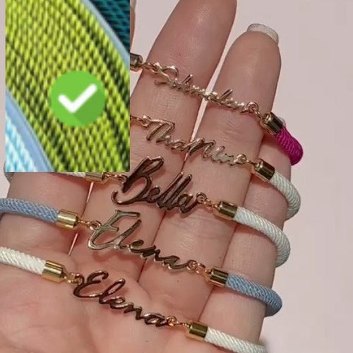 Colorful rope chain bracelet with personalized custom name, pink Lucky women&