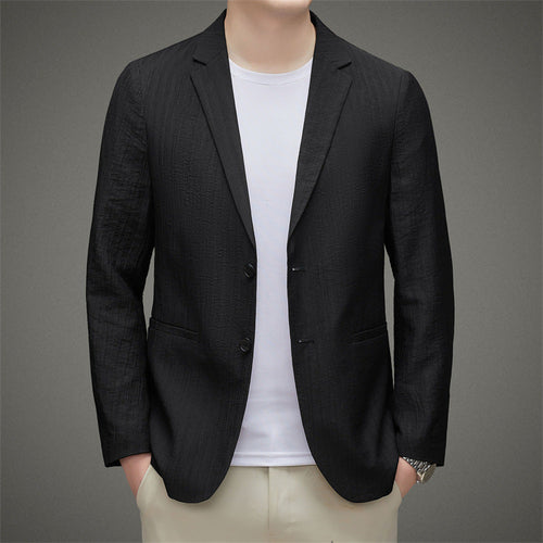 Carmine Juneberry Metropolitan Slim-Fit Blazer from Haute Edition 25, tailored fit, stylish dress blazer, navy blue fabric.