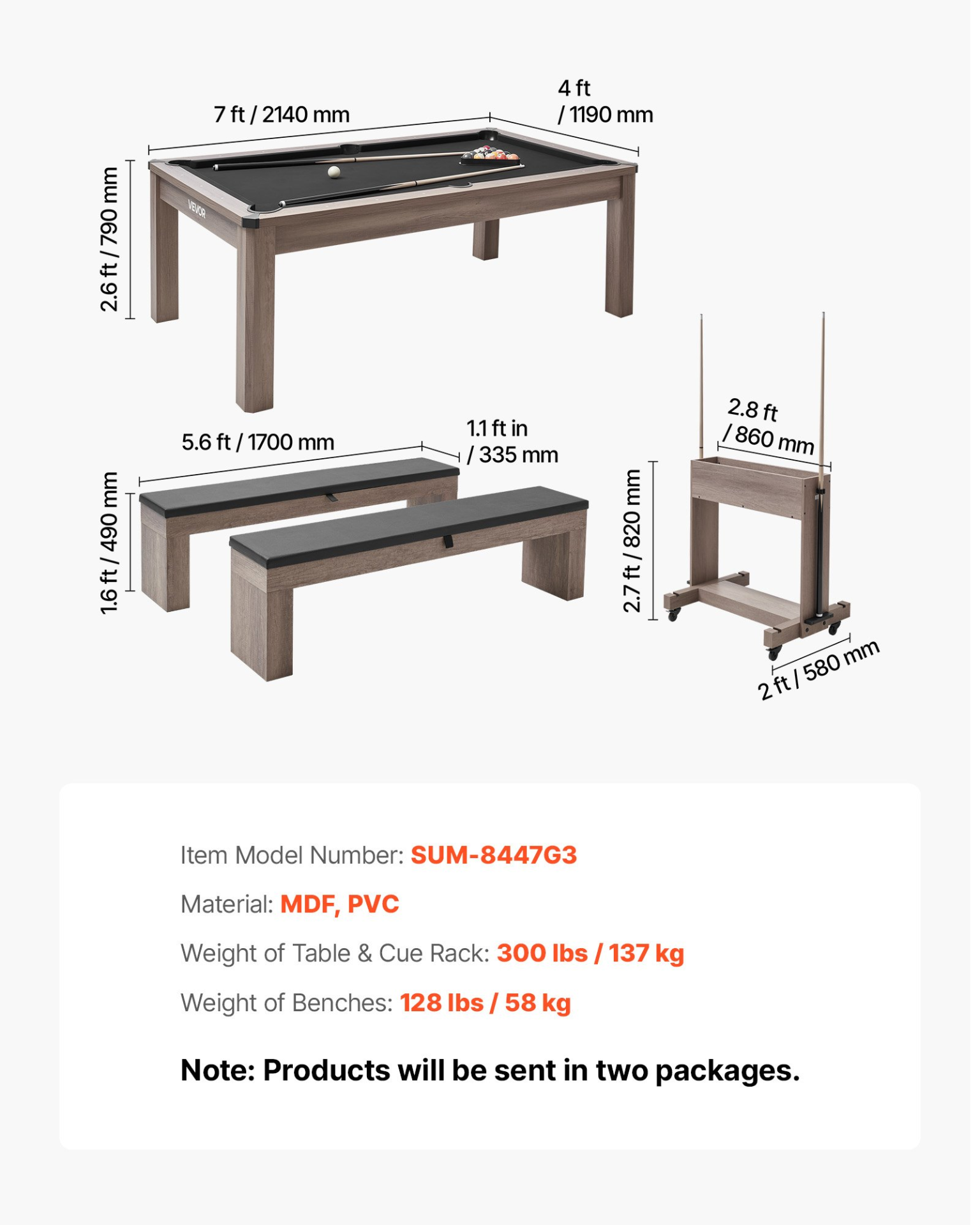 Start2Finish VEVOR 7ft pool table combo with dining top, ping pong, benches, and accessories in a family recreation room.