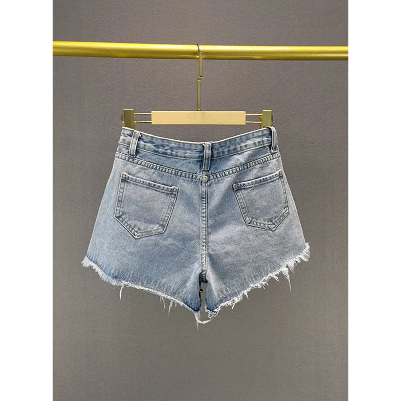 Women’s wide-leg denim bottoms with woven design and holes by Taupe Oliver, featuring relaxed fit and stylish detailing.