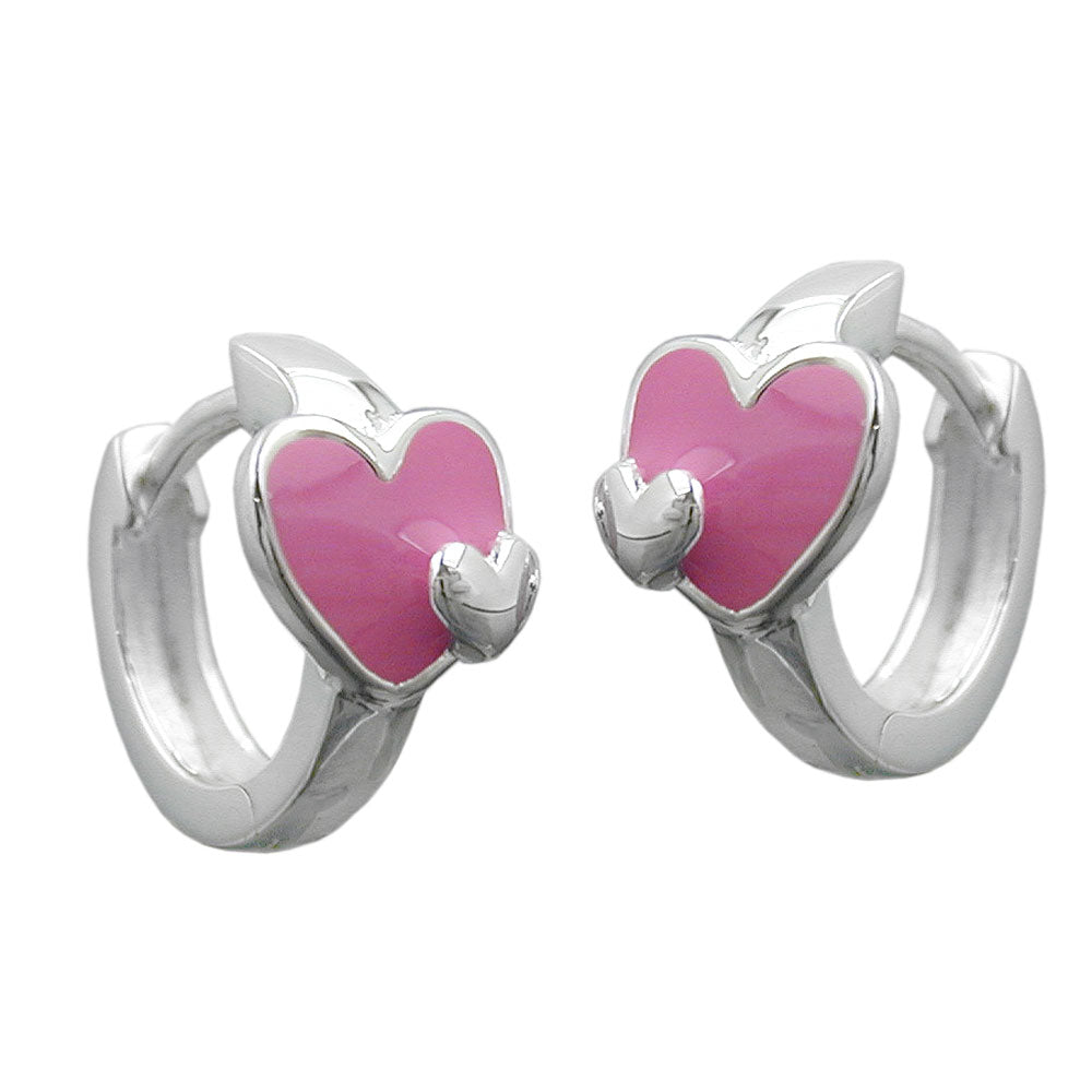 Silver hoop earrings with heart design from Harlequin Sam, made of 925 sterling silver, jewelry and watches accessory.