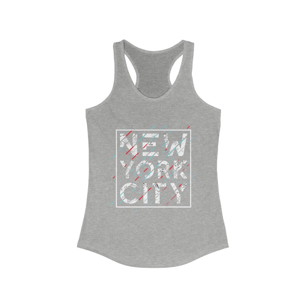 Plum Charlie New York City racerback tank top, sleeveless design with city skyline graphic on soft fabric, casual summer wear