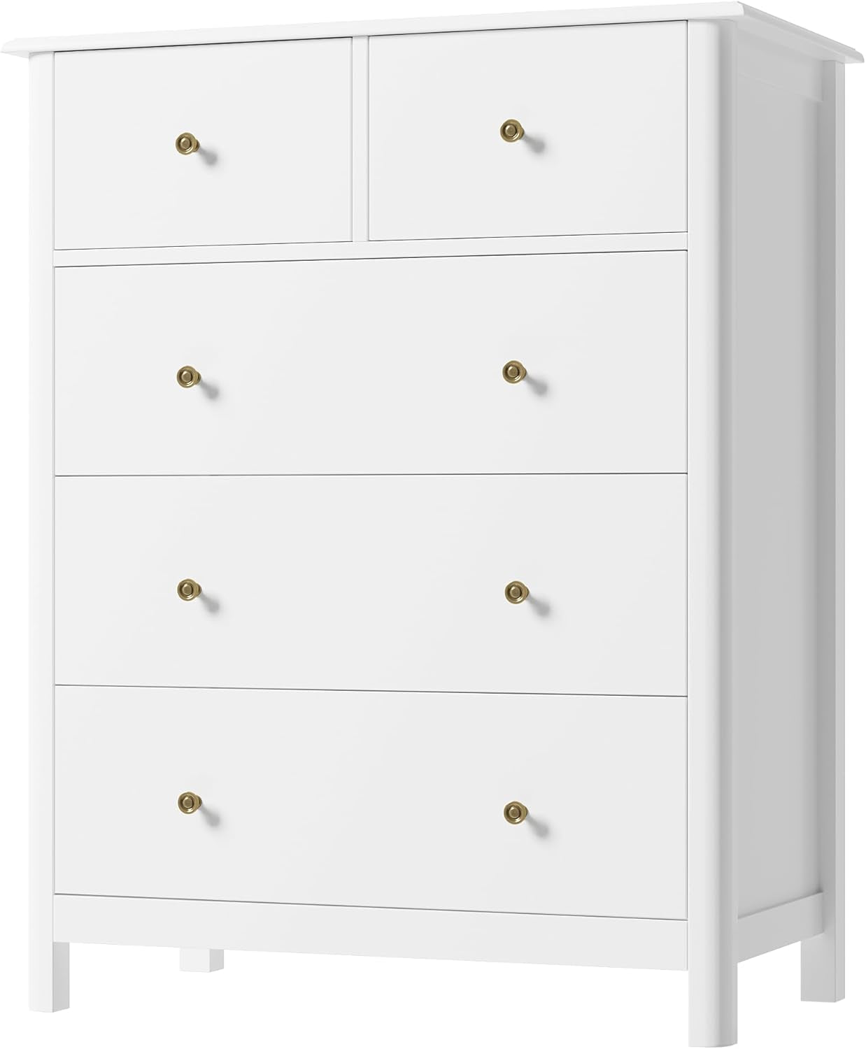 White Peach Maple five drawer bedroom dresser with sleek design and ample storage for organized bedroom furniture.