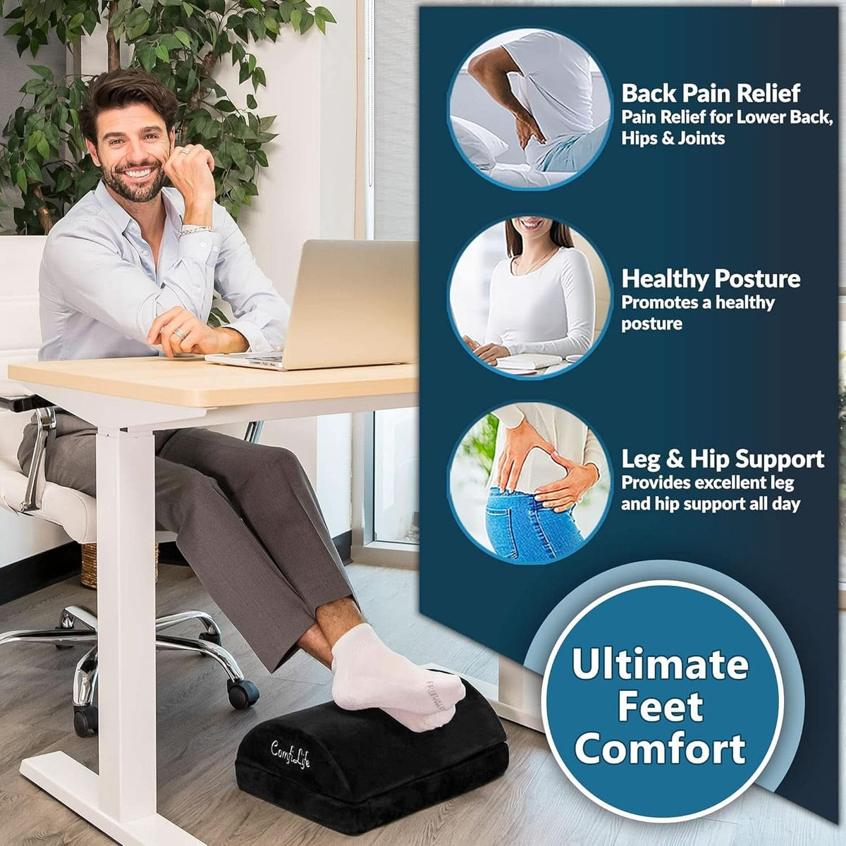 Ergonomic Under Desk Foot Rest Memory Foam Black Adjustable