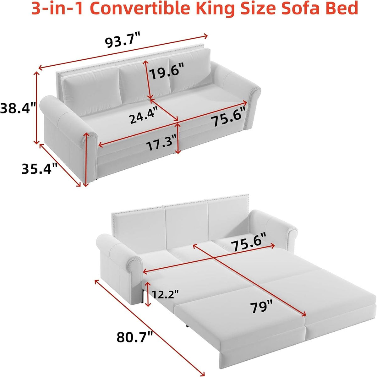 King Size Multifunctional Sleeper Sofa Beige Velvet