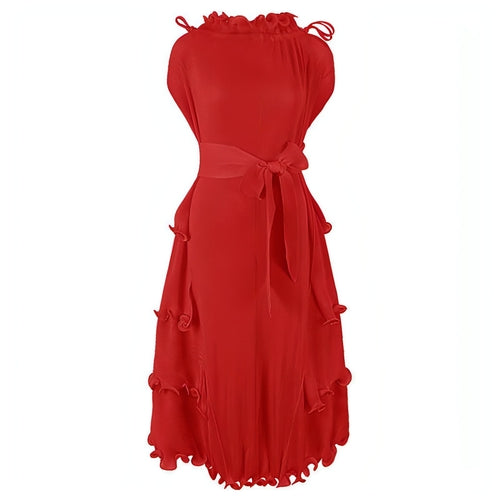 Carmine Juneberry autumn short sleeve pleated dress with elegant design, showcasing lightweight fabric and stylish fall fashion.