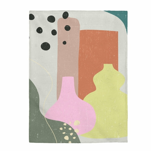 Yellow Pandora abstract vase plush throw blanket with a soft, decorative design for home decor.