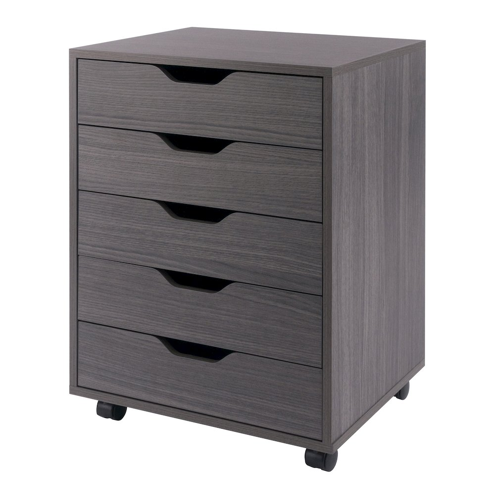 Start2Finish Halifax 5-drawer mobile cabinet in charcoal with metal handles and caster wheels, ideal for office or workspace storage.