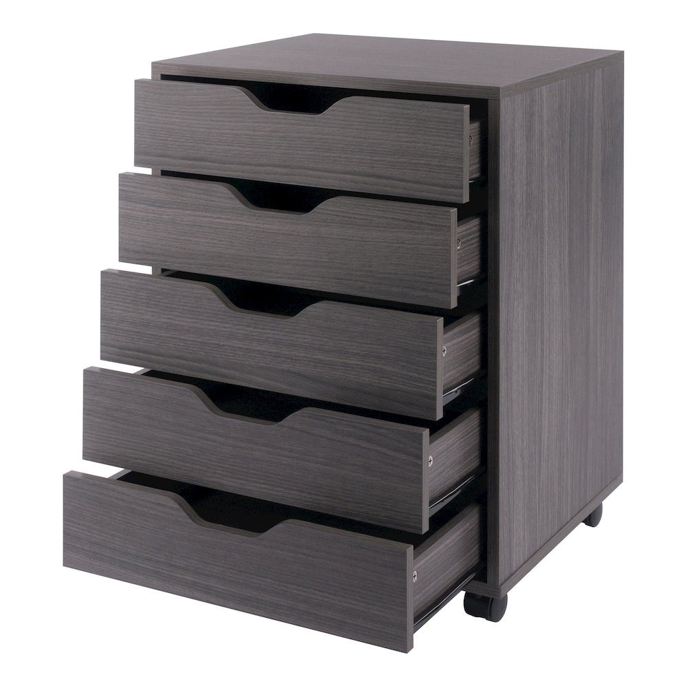 Start2Finish Halifax 5-Drawer Mobile Cabinet in charcoal with metal handles and caster wheels, showing its compact, functional furniture design.