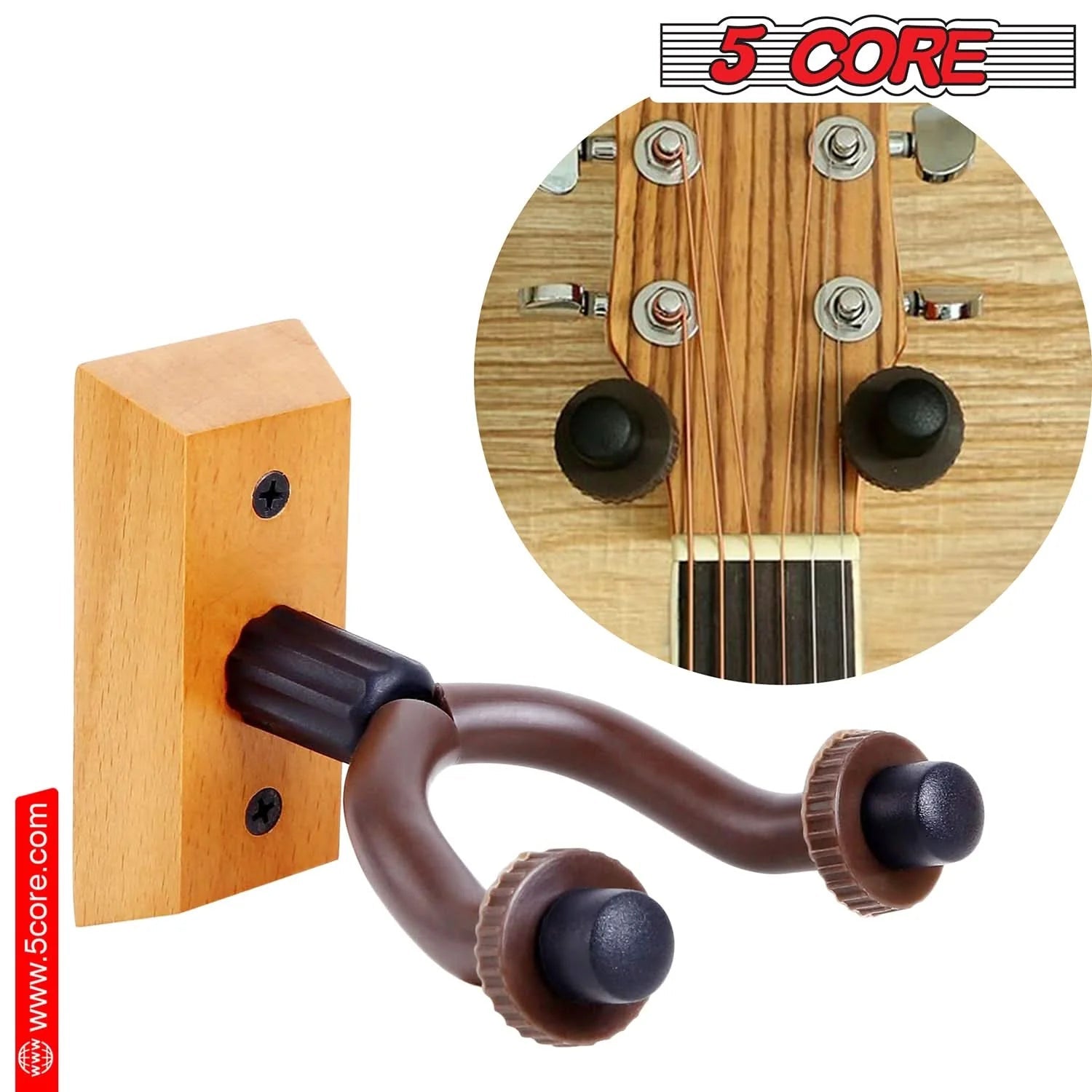 Violet Rose 5Core guitar wall mount hanger 2-pack U-shaped wooden wall hooks for acoustic or electric guitars.