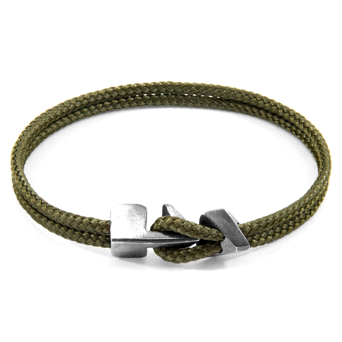 Khaki green Brixham silver and rope bracelet by Magenta Sooty, featuring a stylish mixed-metal design and nautical-inspired details.