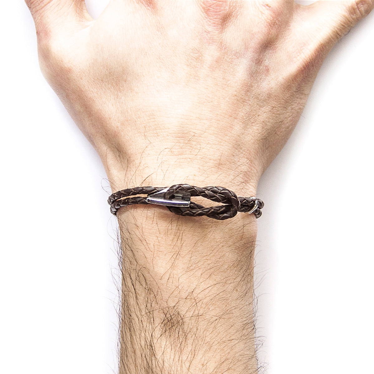 Dark brown leather and silver bracelet from Magenta Sooty featuring a stylish Padstow design.
