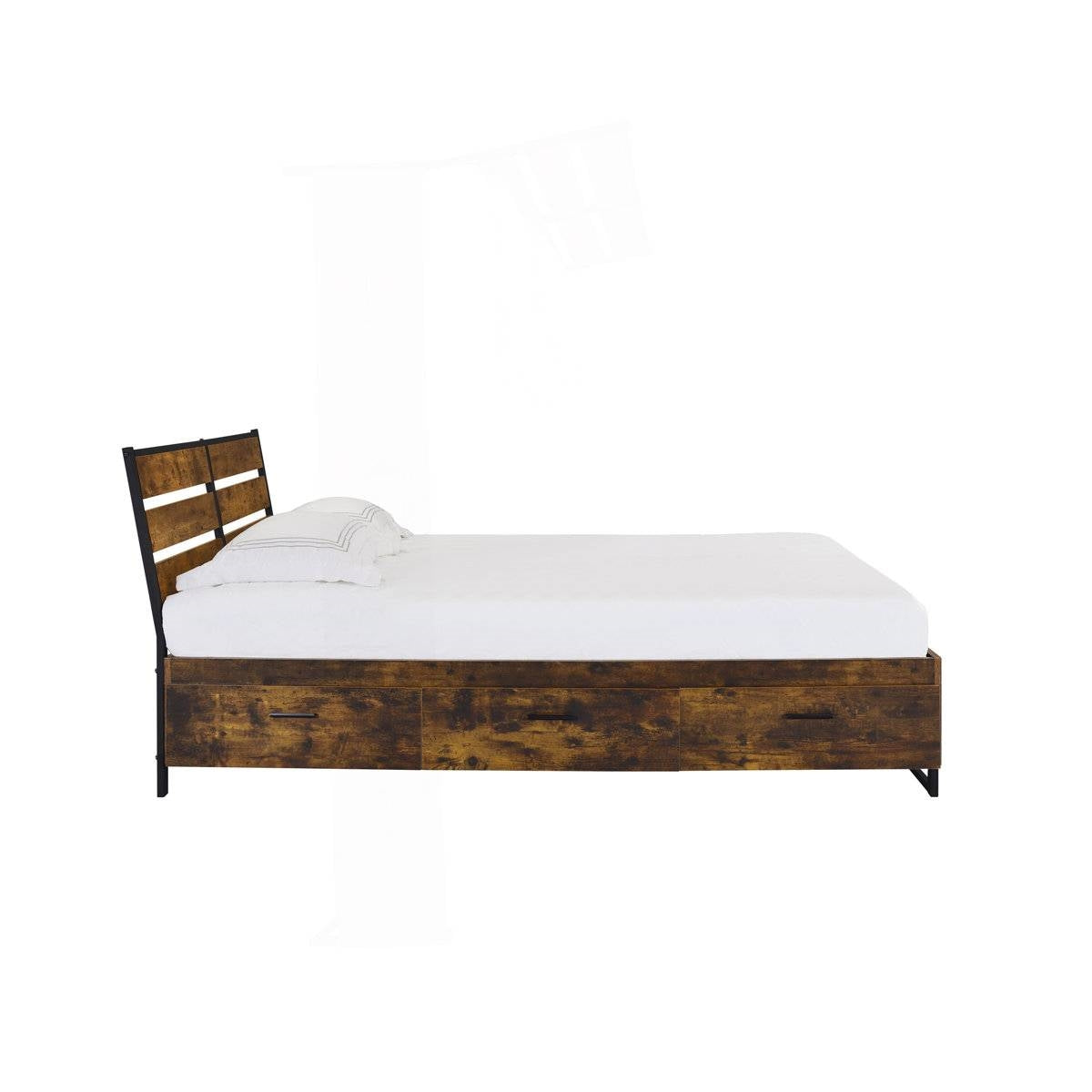 King Size Industrial Slatted Headboard Platform Bed Frame with 6 Storage Drawers