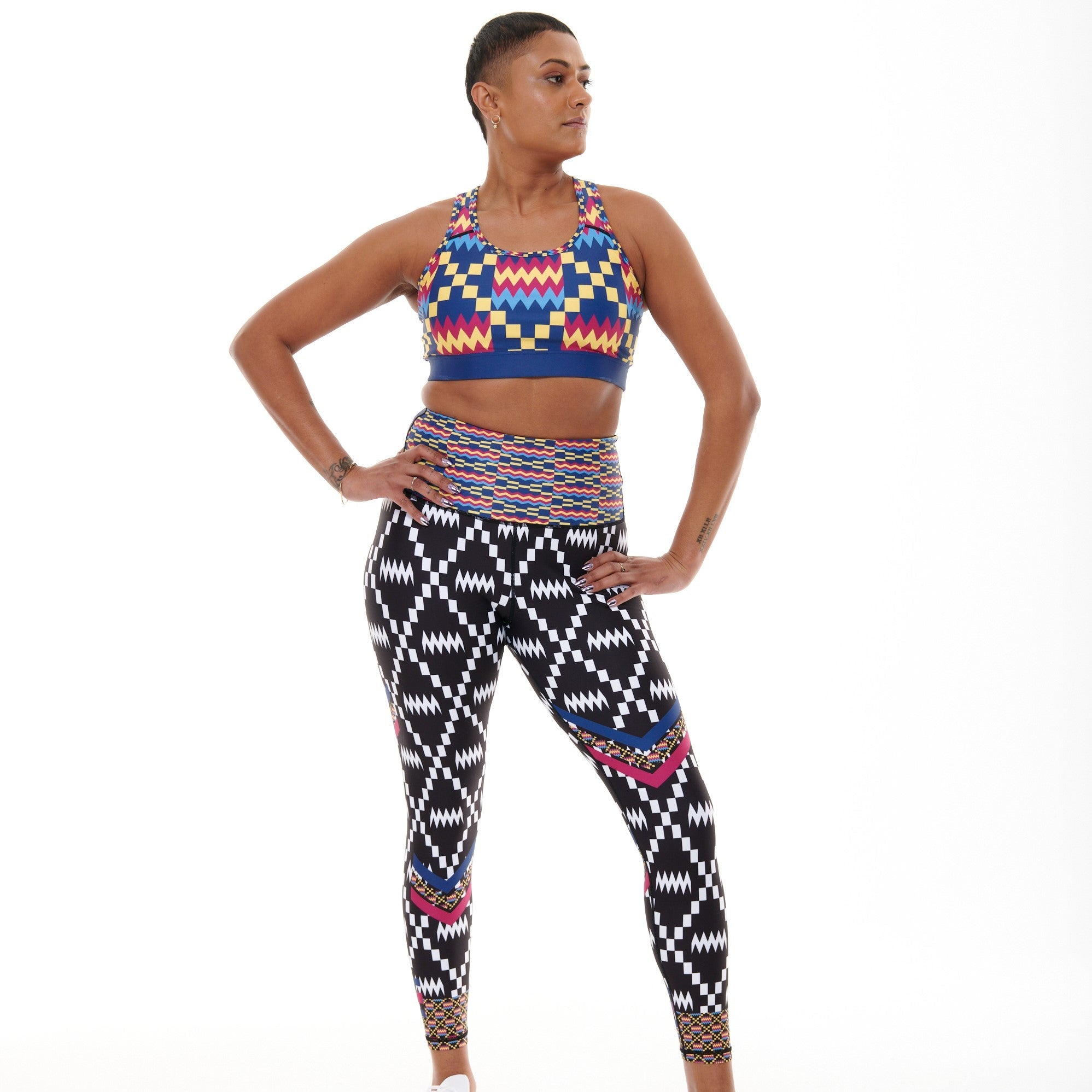 Kayentee Cerulean Splash activewear leggings by White Oliver with vibrant blue and teal watercolor splash pattern.