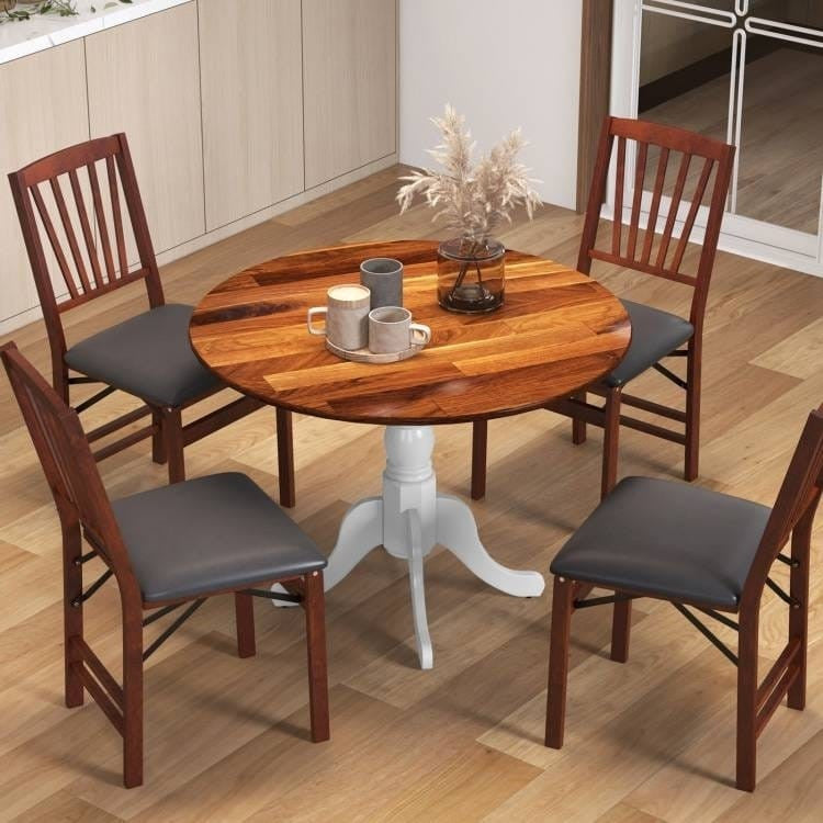 Solid Wood Round 39-inch Kitchen Dining Table with White Legs and Brown Top