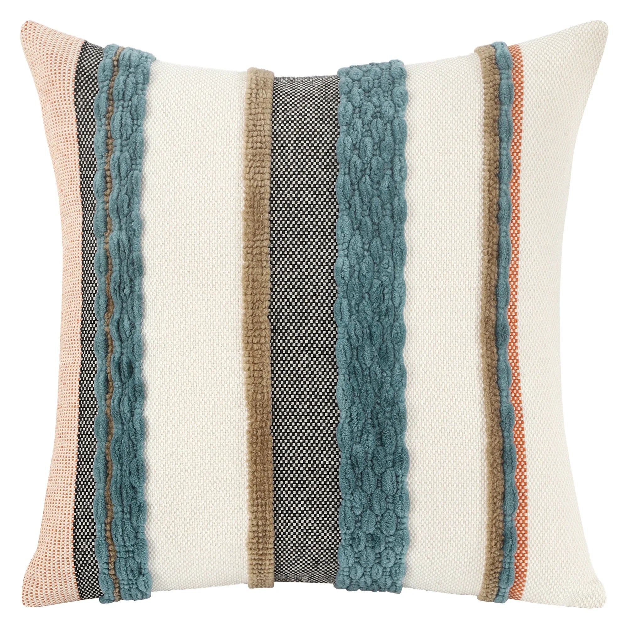 Blue boho striped chenille throw pillowcases by Copper Pallas, soft textured textile covers for cozy home decor.