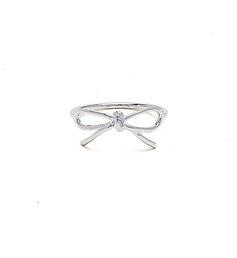Silver dainty bow ring by Cyan Ismene featuring a delicate bow design, perfect for elegant jewelry accents.