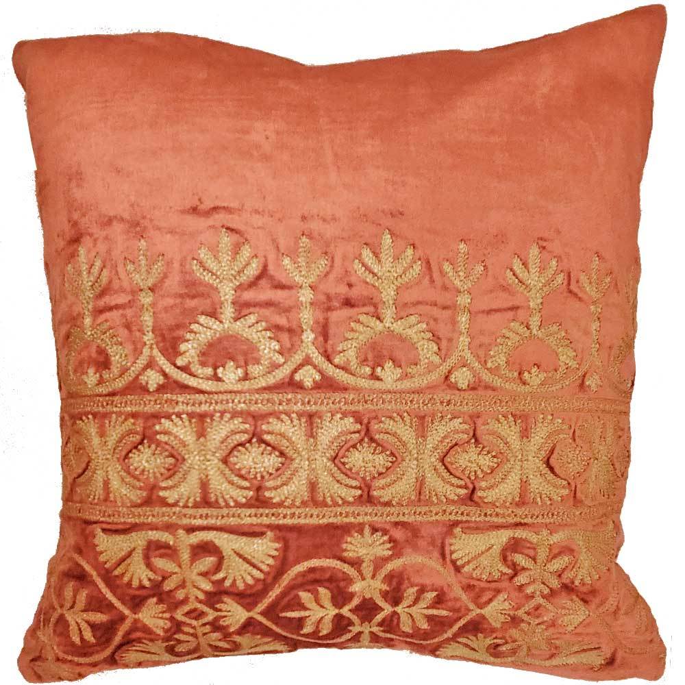 Brown cotton-viscose velvet blend fabric cushion cover with elegant design, perfect for home accents and furnishings.
