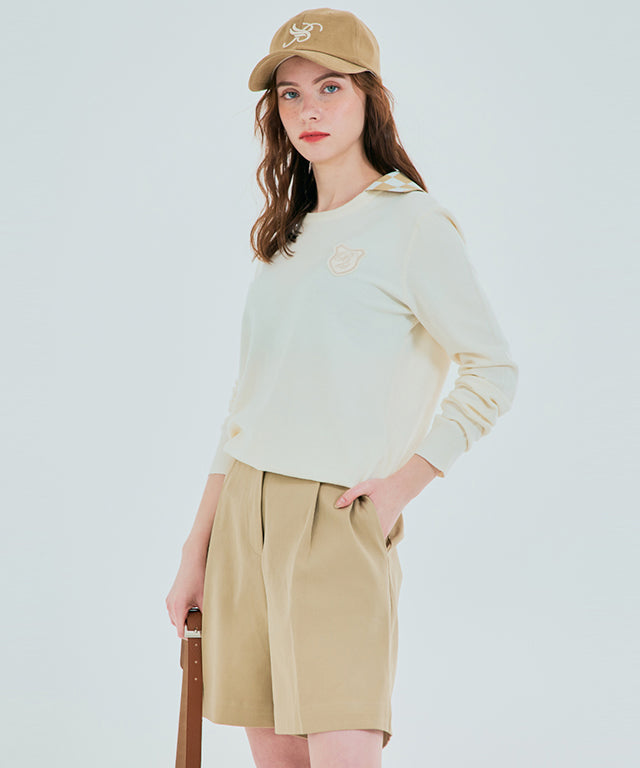 Beige BENECIA 12 Butter Bermuda Shorts by Amethyst Lucy, visible in XL size with a smooth, stylish fabric and casual fit.