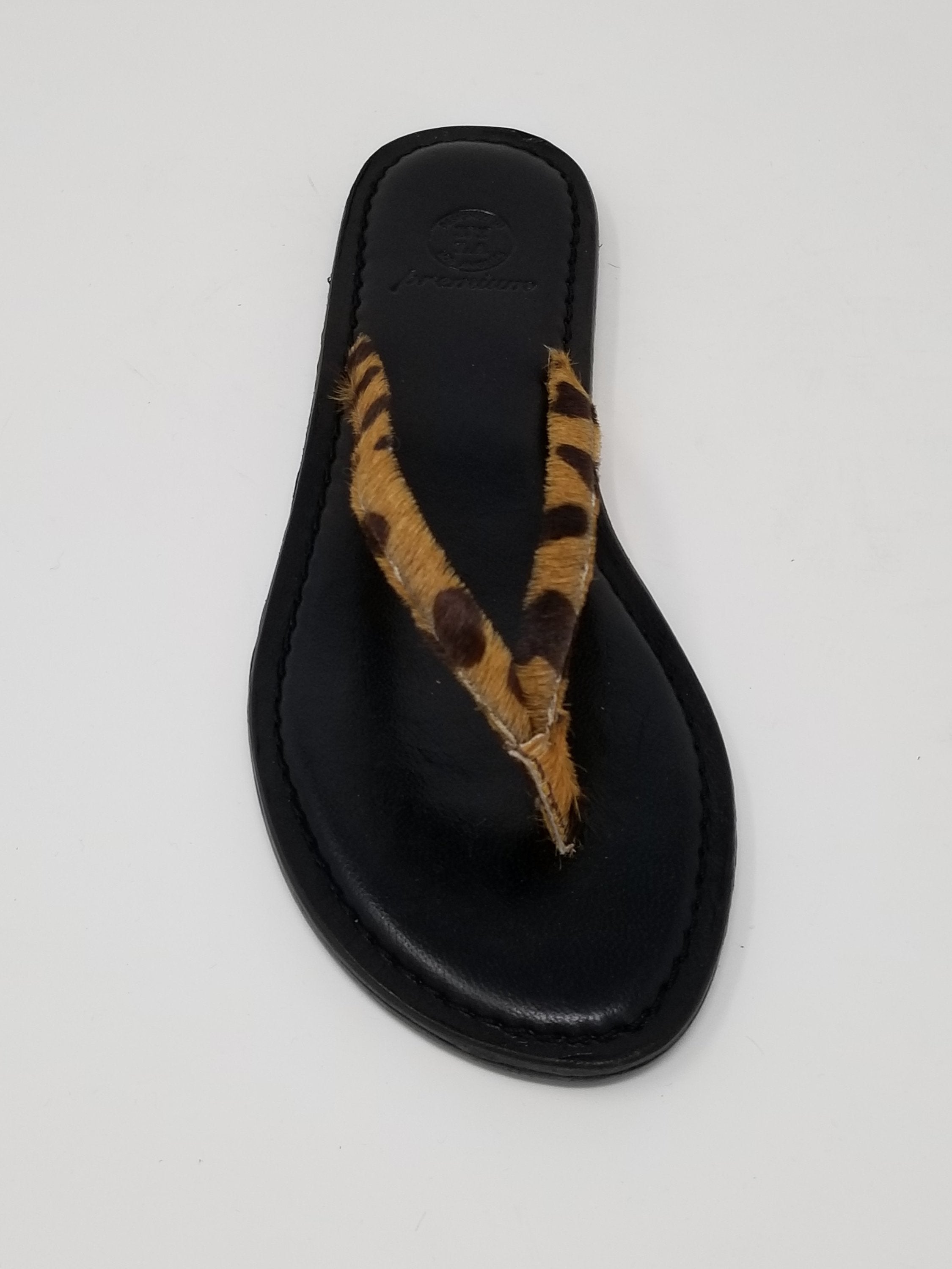 Azure Ophion Carmel footwear featuring cheetah print calf hair and stylish front view design.