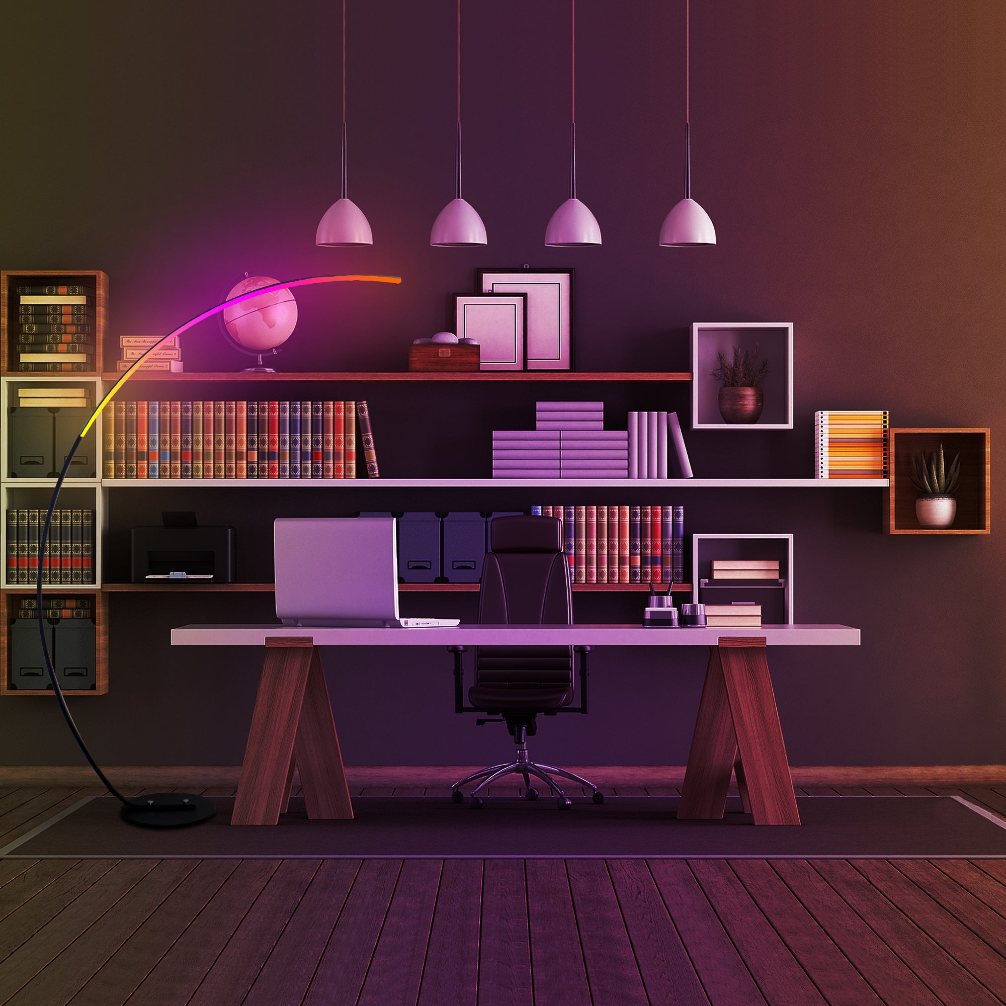 Sangria Apricot RGBW Modern Curve Floor Lamp with sleek design, adjustable lighting, and contemporary home decor style.