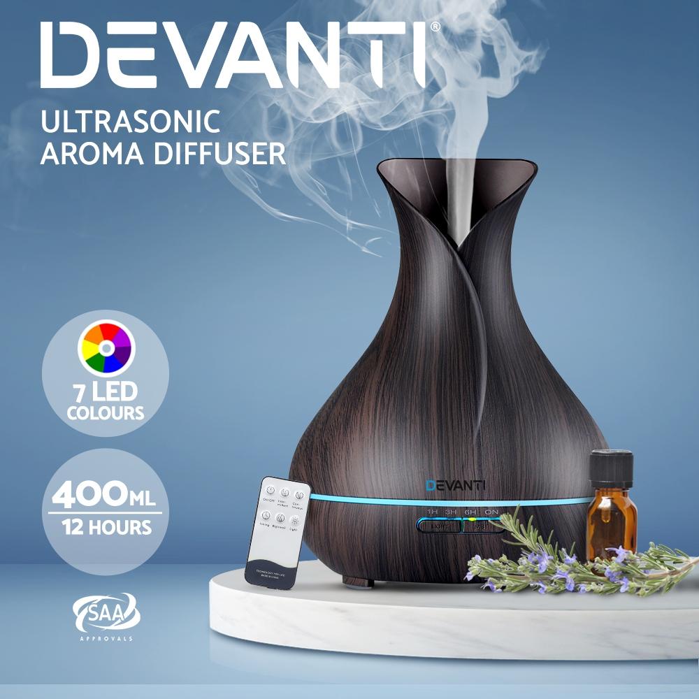 Ozdingo Devanti aroma diffuser with dark wood finish, 400ml capacity, for aromatherapy and home relaxation.