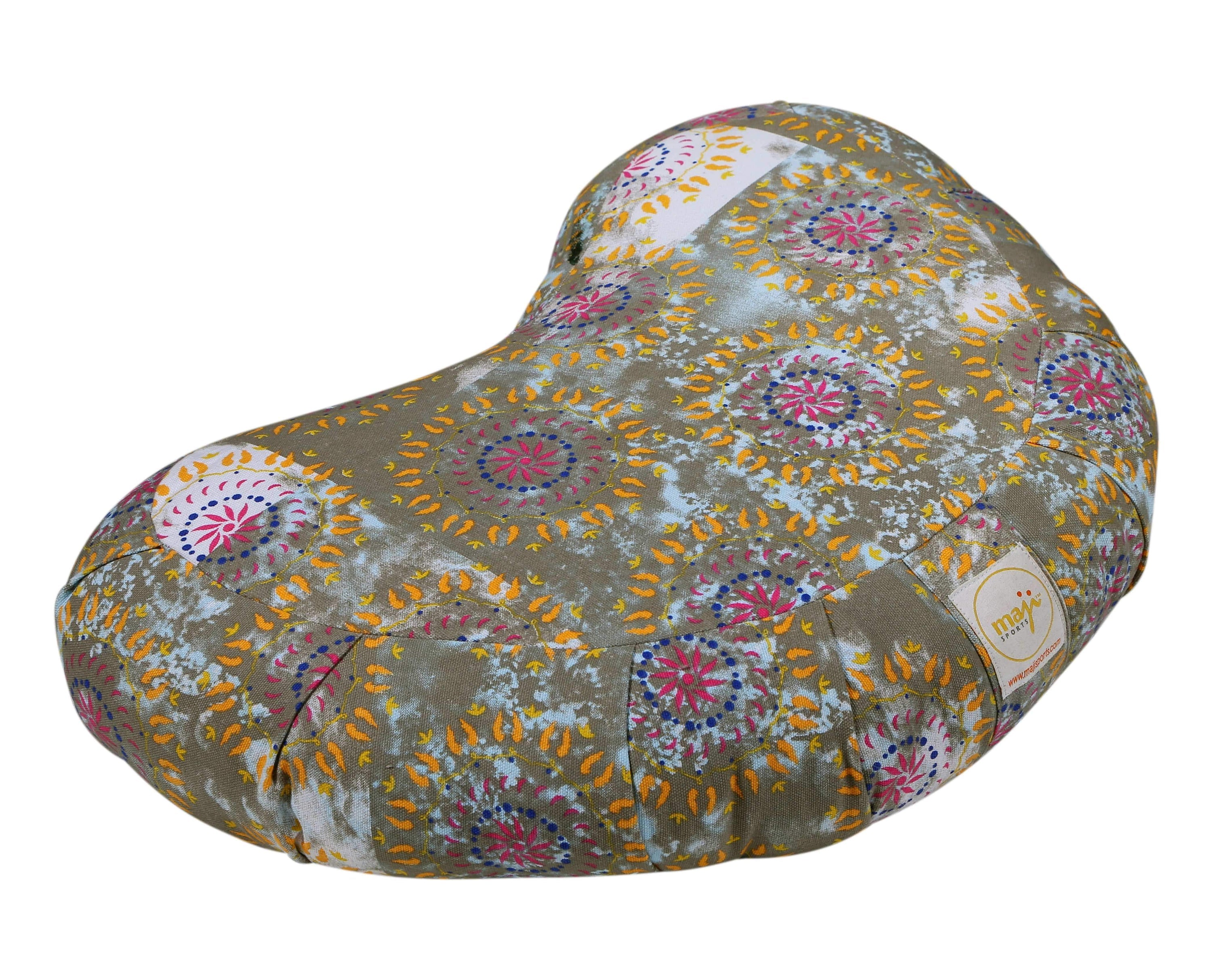 Azure Jason Halfmoon Zafu yoga pillow with a soft fabric cover, designed for comfortable seated meditation and yoga practice.