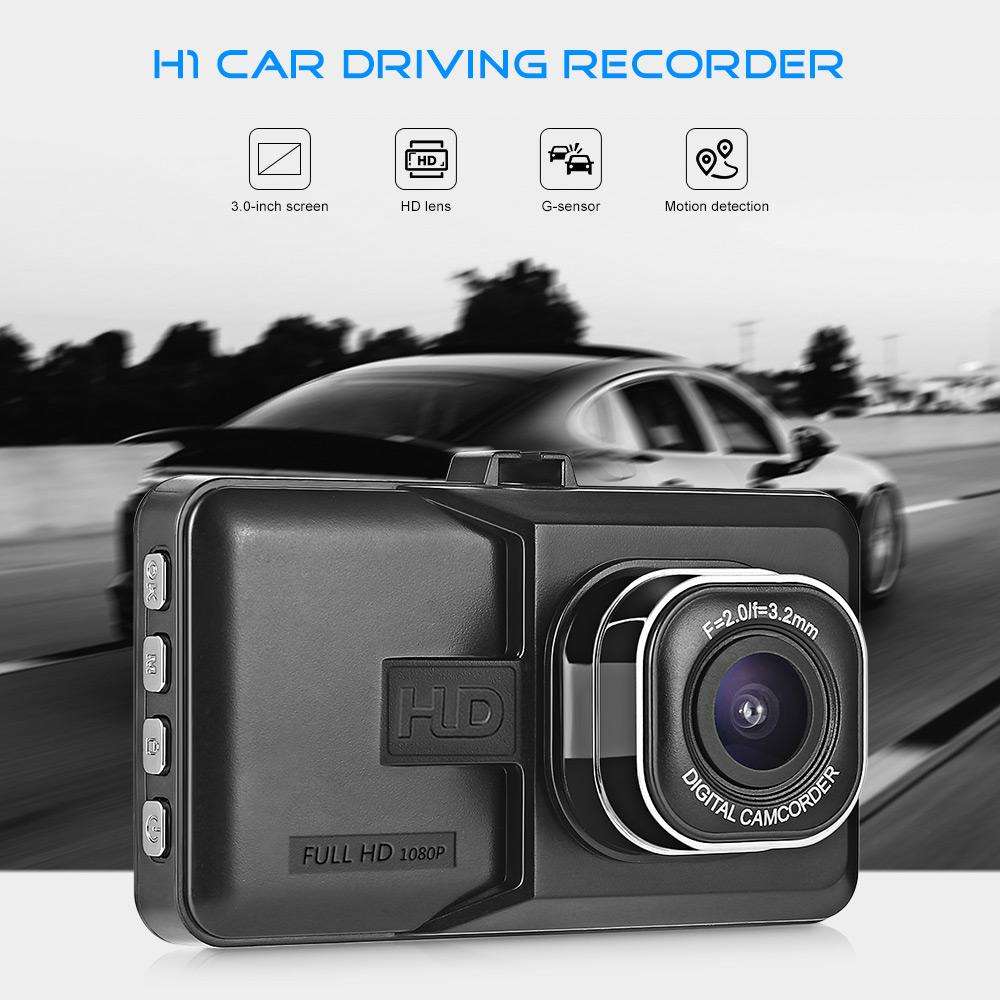 Salmon Lucky Black Box Dash Cam 1080P with G-Sensor and looping recording mounted inside a vehicle.