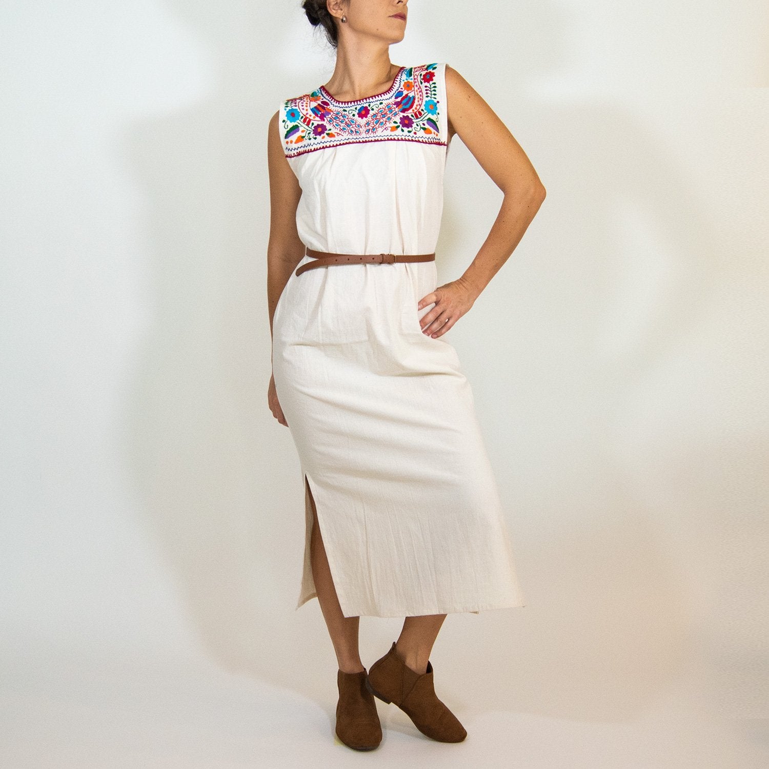 White Maxi Isidra Mexican embroidered dress by Violet Athena, women&